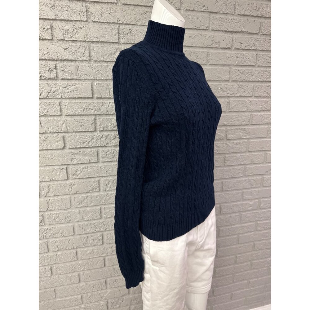 Ralph Lauren Navy Cable Knit Turtleneck Sweater with Gold Crest - Picture 6 of 9